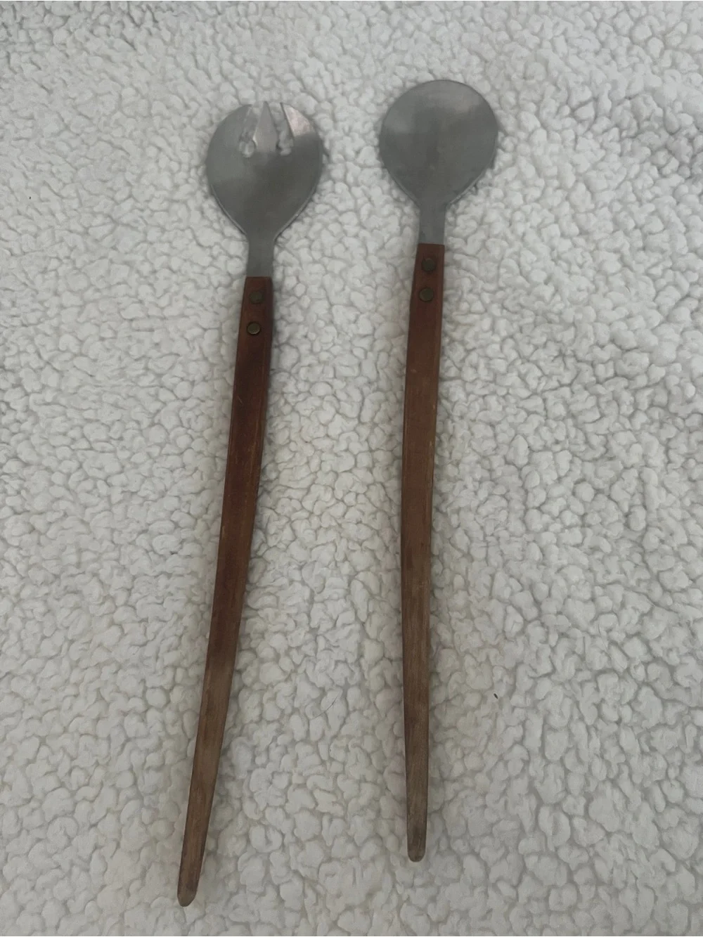 Vtg Midcentury Modern Salad Serving Spoon Fork Set Wood Handle Stainless Japan